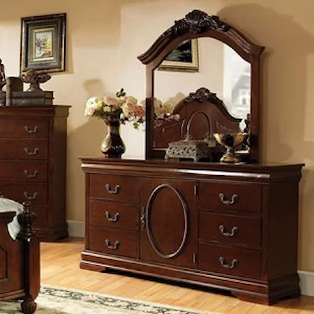 Traditional Dresser and Mirror Set